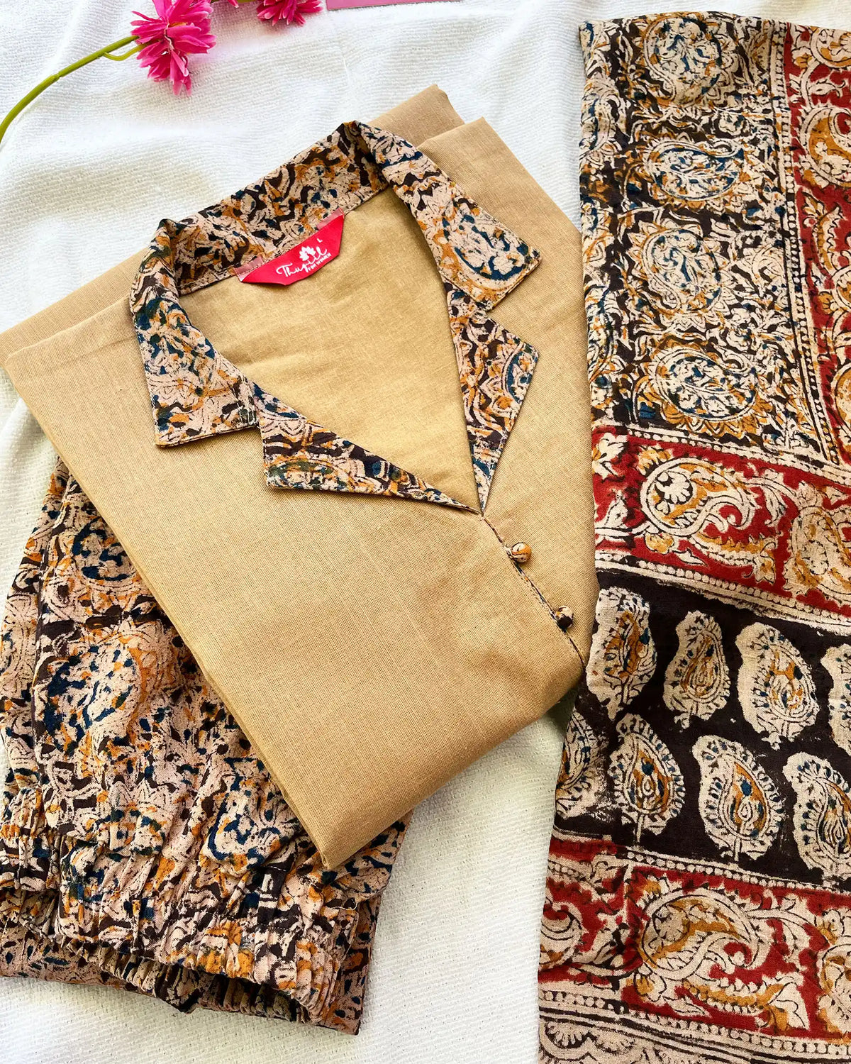 T046 Sandal Kalamkari Cotton Kurta Set