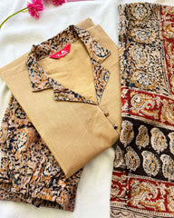 T046 Sandal Kalamkari Cotton Kurta Set