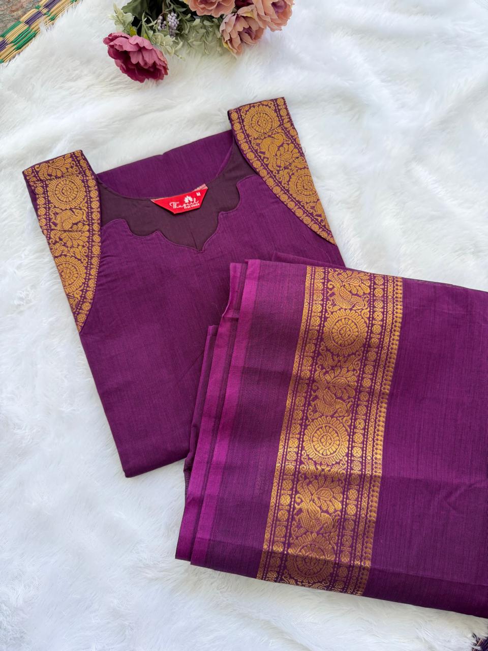T513 Tharigai (Violet) - Kurta Set (Top-Dupatta)