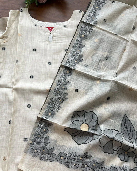 T300 Silver Mist Kurta Set (Top-Dupatta)