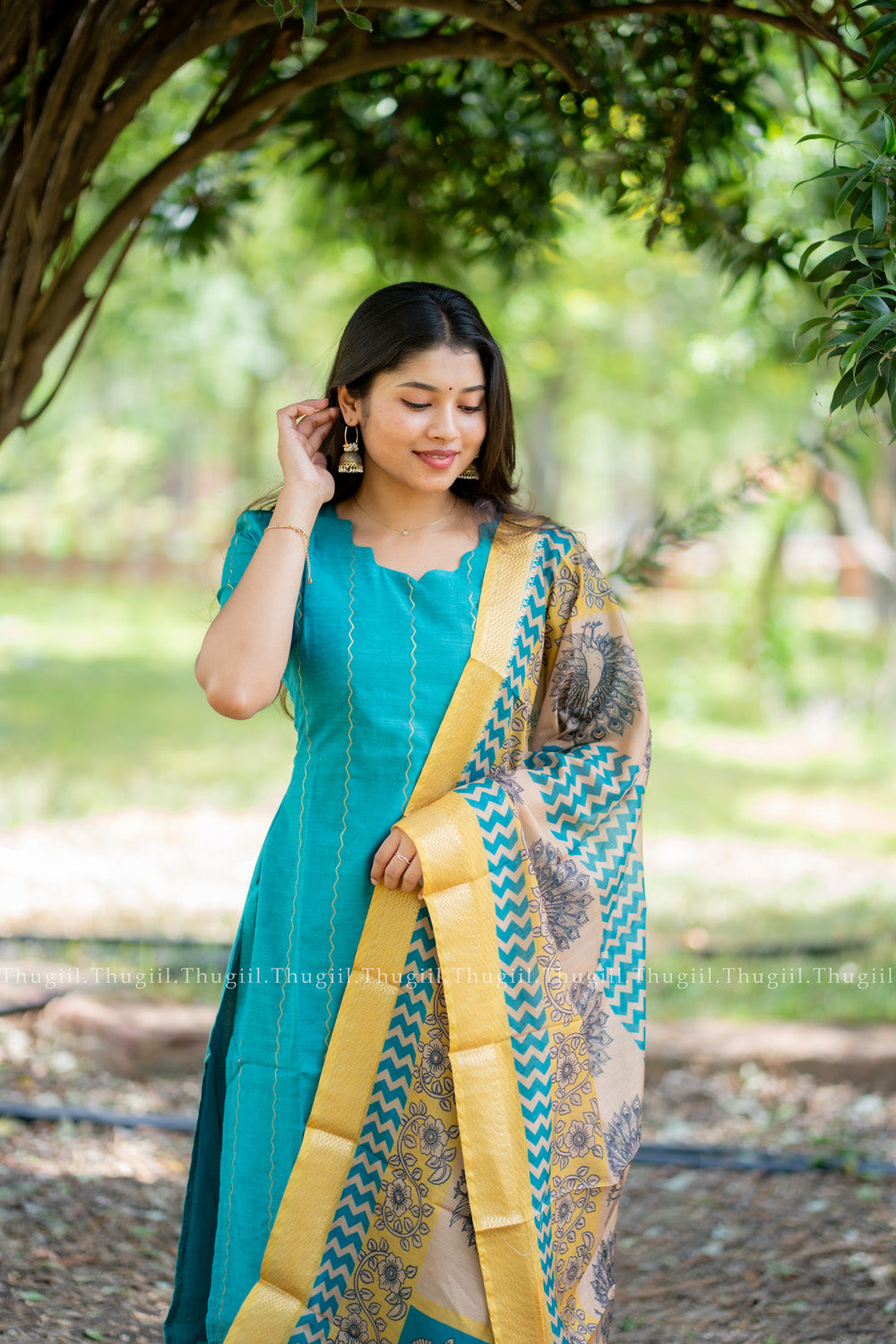 T528 Jivika (Teal) Kurta Set (Top-Dupatta)