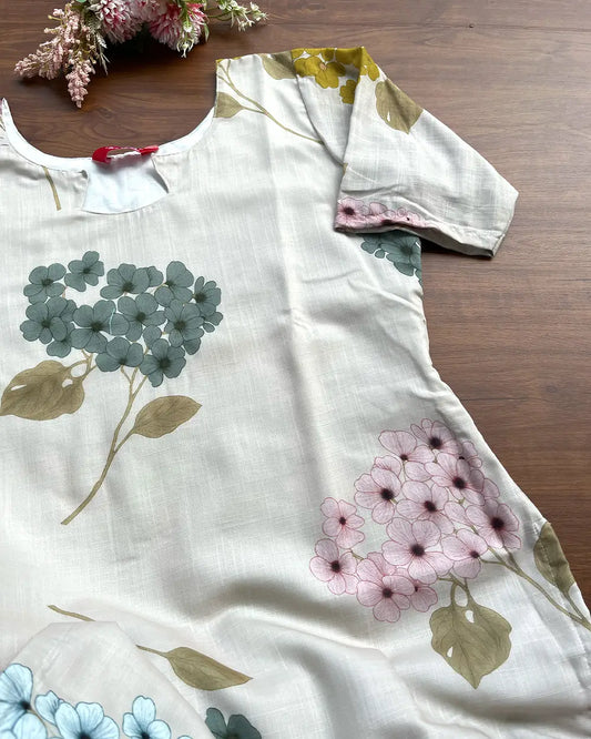 T244 Beige Floral Linen Kurta