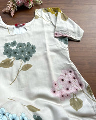 T244 Beige Floral Linen Kurta