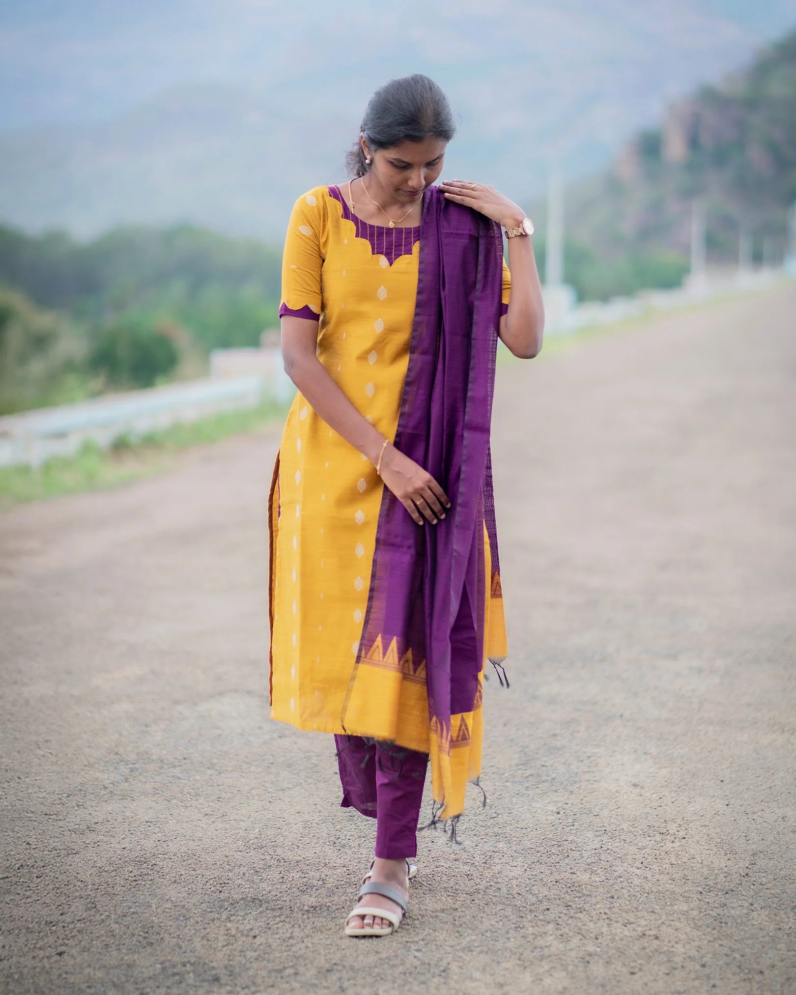 T032 Marigold slub silk kurta set