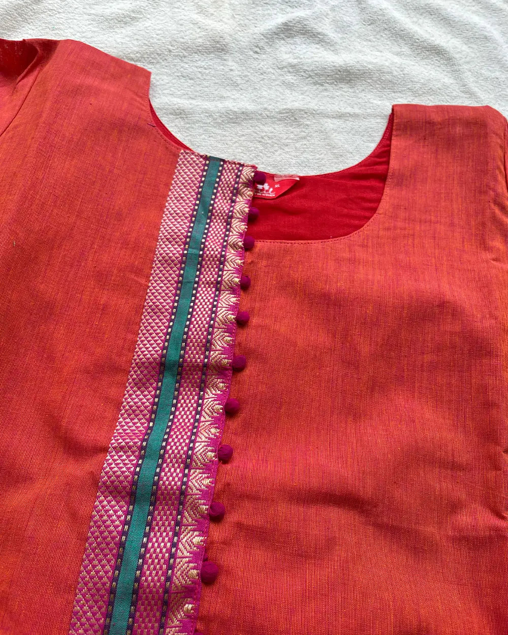 T056 Orange Pink South Cotton Kurta Set