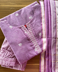 T058 Lavender Pink Handloom Cotton Kurta Set