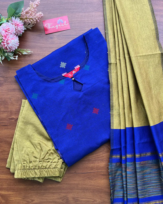 T139 Royal blue Ikkat Silk Kurta Set