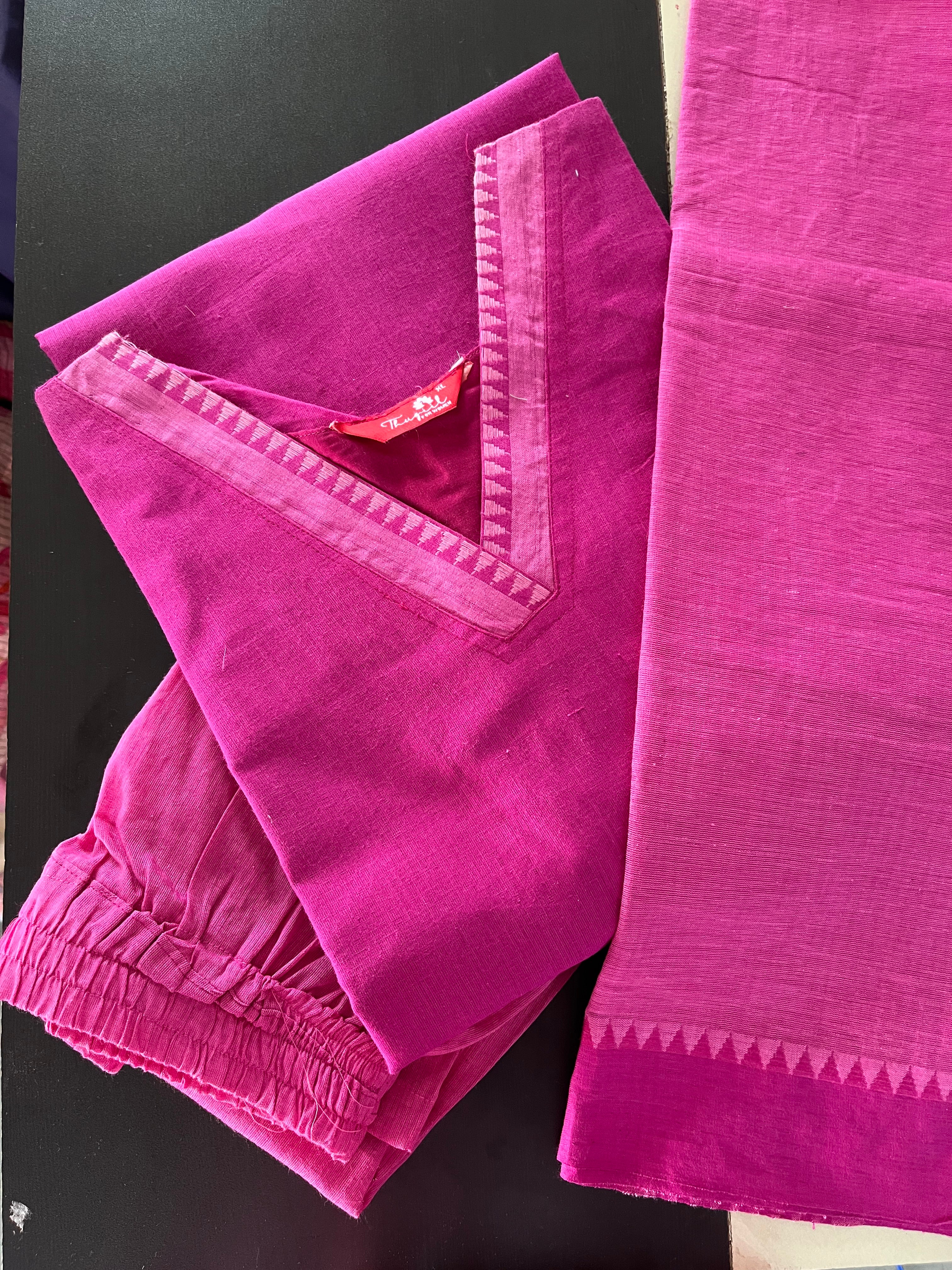 AS092 Handloom cotton Kurta Set (Top dupatta pant )