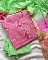 T038 Pink Pista Charm Katan Silk Kurta Set