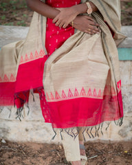 T042 Red Lady Slub Silk Kurta Set