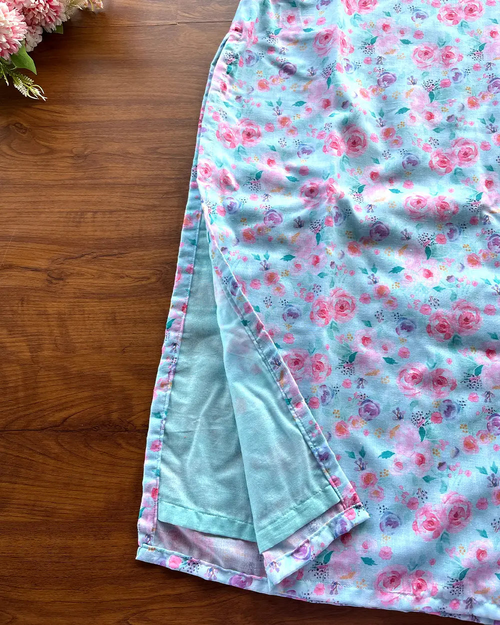 T191 Pastel Blue Floral Pure Cotton Kurta