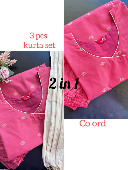 T068 2 in 1 Peach Handloom Soft Cotton Kurta Set
