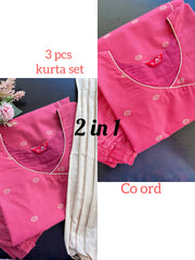 T068 2 in 1 Peach Handloom Soft Cotton Kurta Set