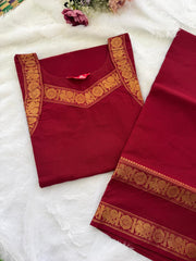 T514 Tharigai (Sindoor red) - Kurta Set (Top-Dupatta)