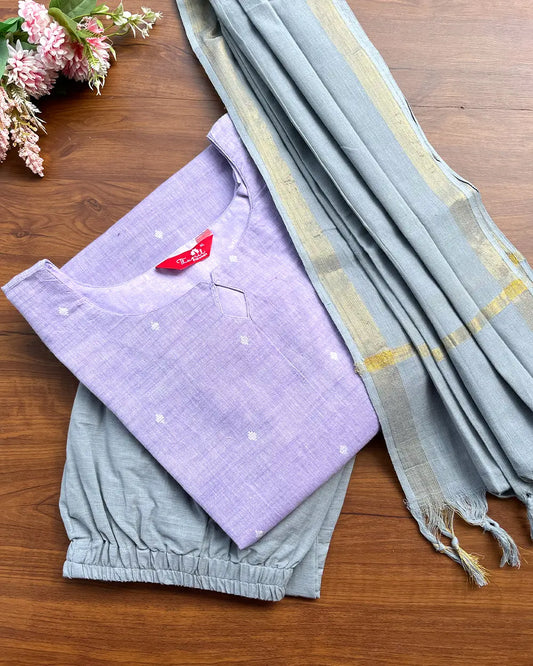 T241 Lavender - Grey Cotton Kurta Set