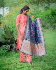 T087 Luxe - Peach Bloom Silk Kurta Set