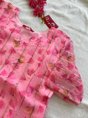 T033 Pink Floral Organza Kurta