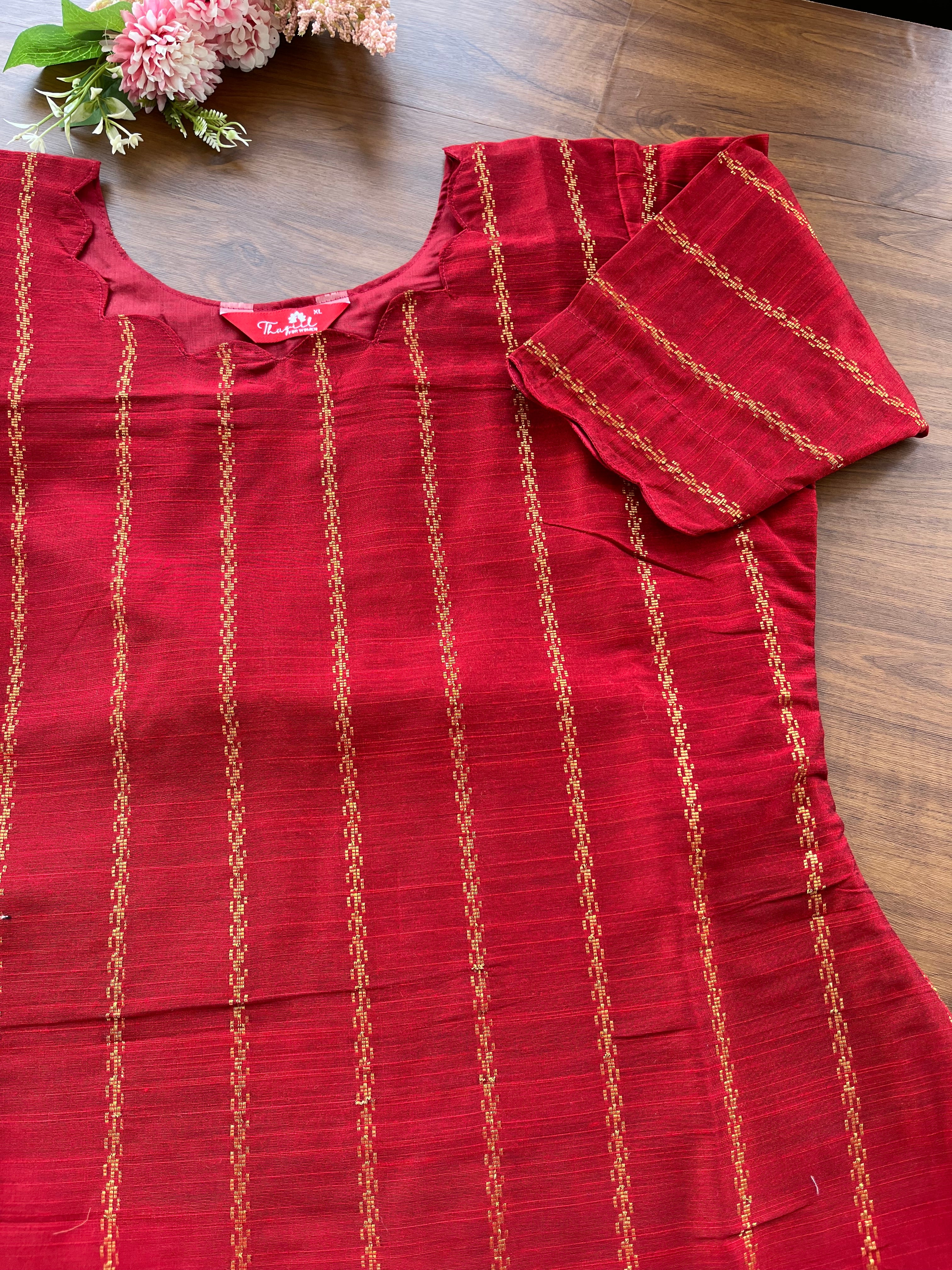 T089 Royal Red Silk Kurta Set - 3 pc