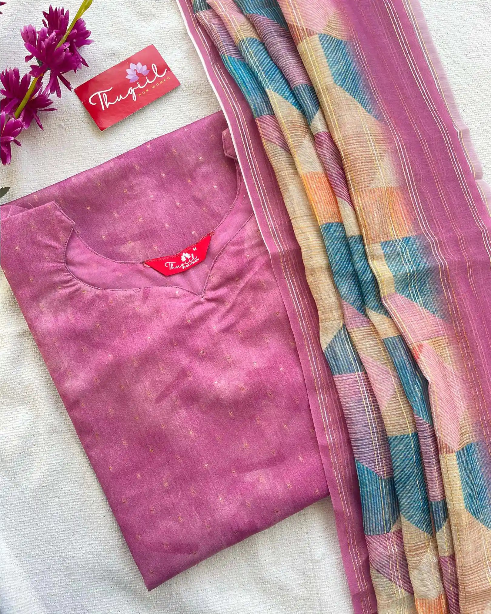 T034 Purple Pink Chanderi Silk Kurta Set