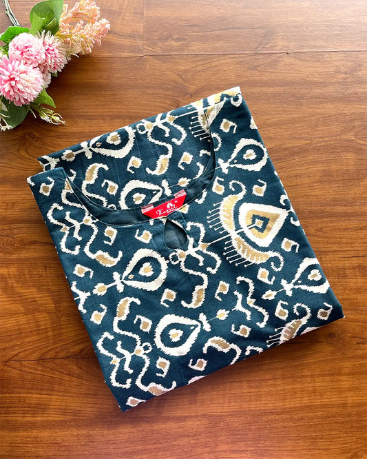 T193 Teal Pure Cotton Kurta