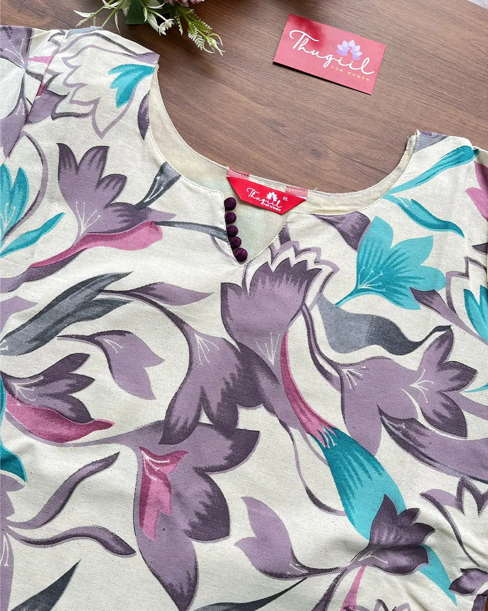 T138 Floral Printed Cotton Kurta