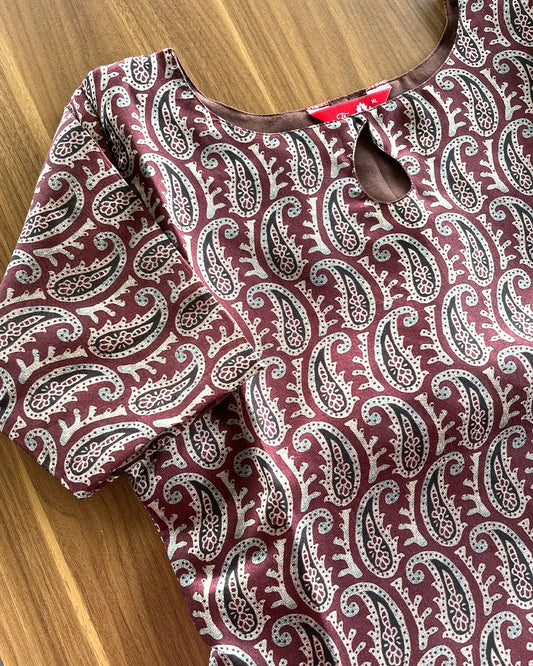 T065 Maroon Ethnic Mango Silk Kurta