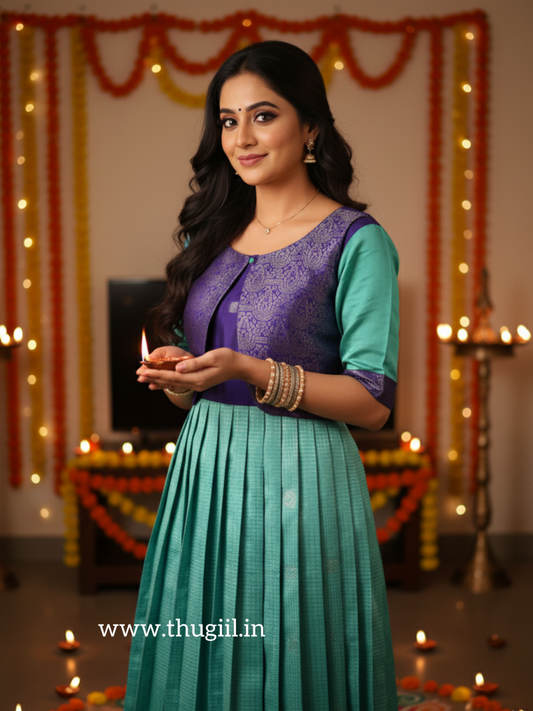 Blue Silk Pleated Maxi