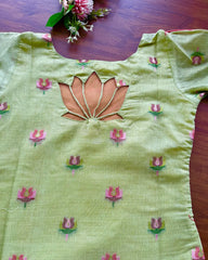 T094 Pista Green Lotus Kurta Set (Top-Dupatta)