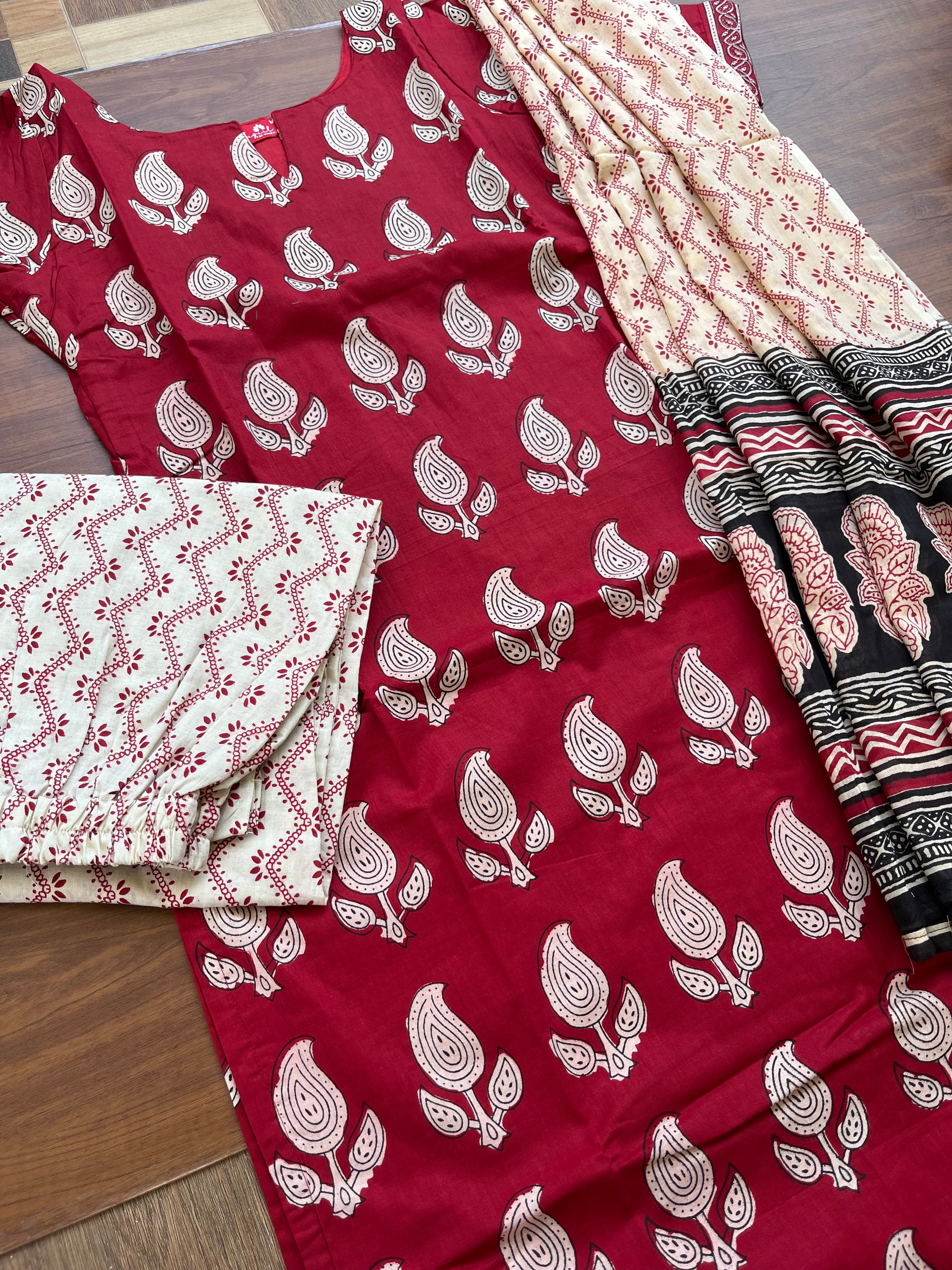 T355 Tharika - Cotton Hand-block Printed Kurta Set