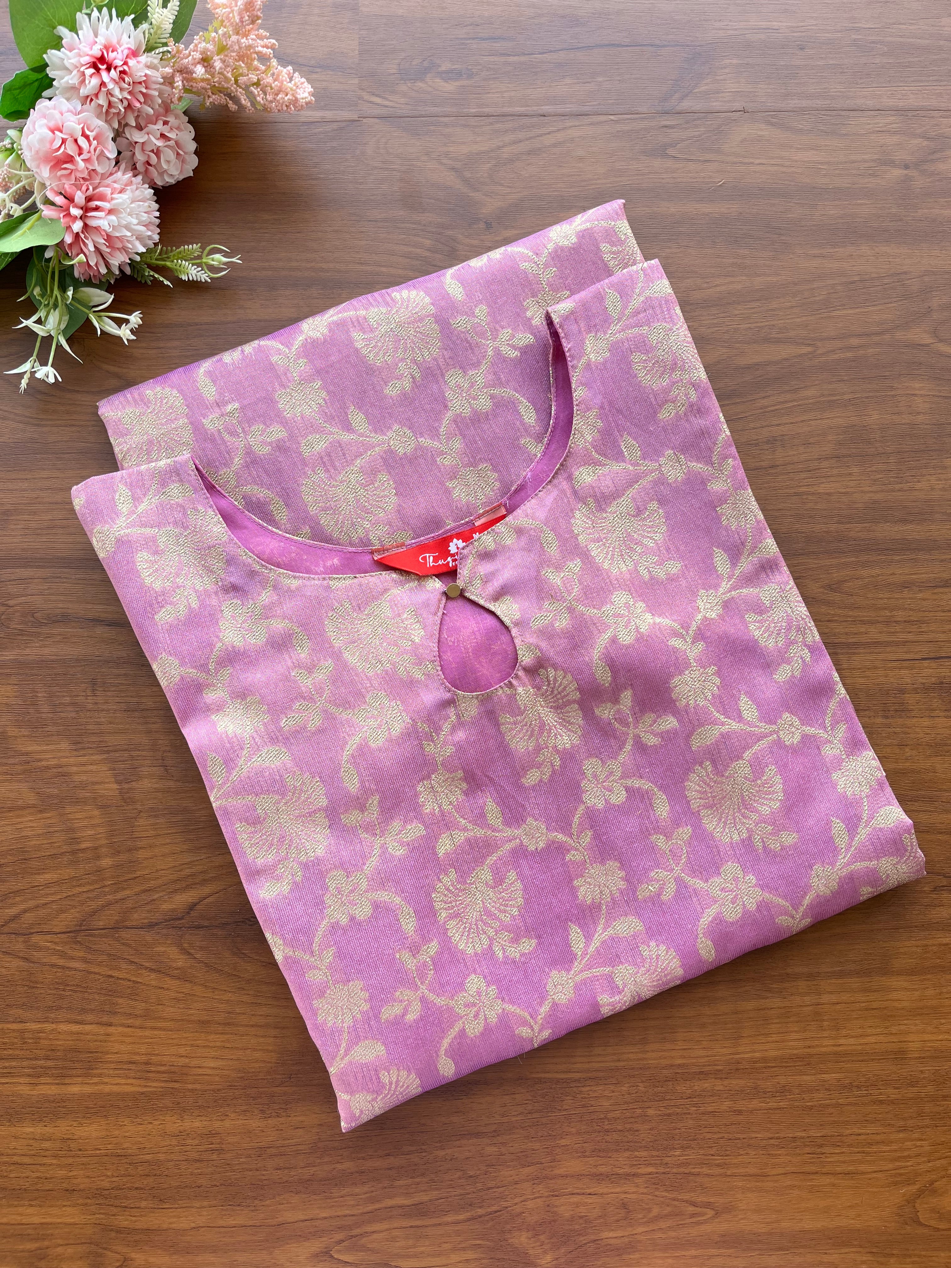 T090 Lavender-Pink Tissue Silk Kurta