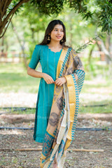 T528 Jivika (Teal) Kurta Set (Top-Dupatta)