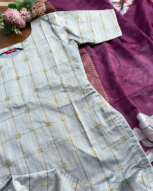 T233 Royal Plum Kurta Set (Top - Dupatta)