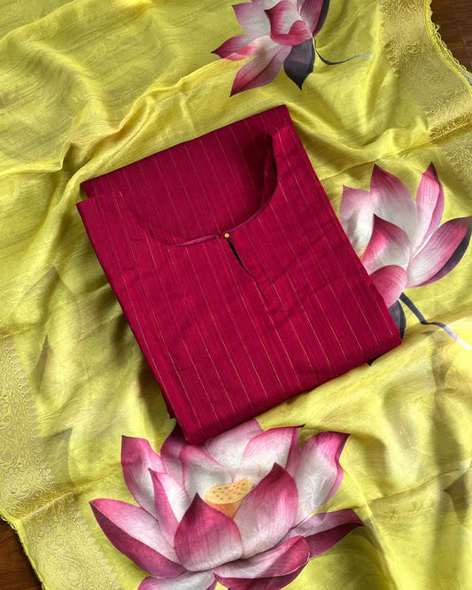 T222 Rani Pink Silk Kurta Set (Top-Dupatta)