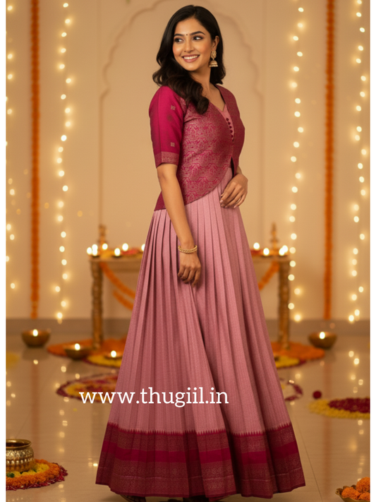 Pink Silk Pleated Maxi