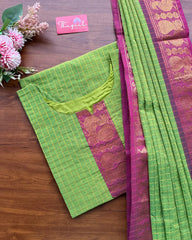 T140 Green Purple Cotton Kurta Set (Top-Dupatta)