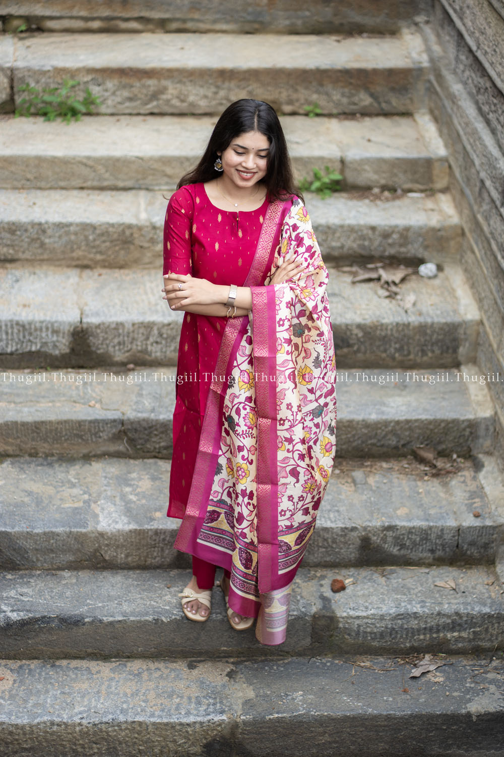 T477 Indira (Rani Pink) - Kurta Set