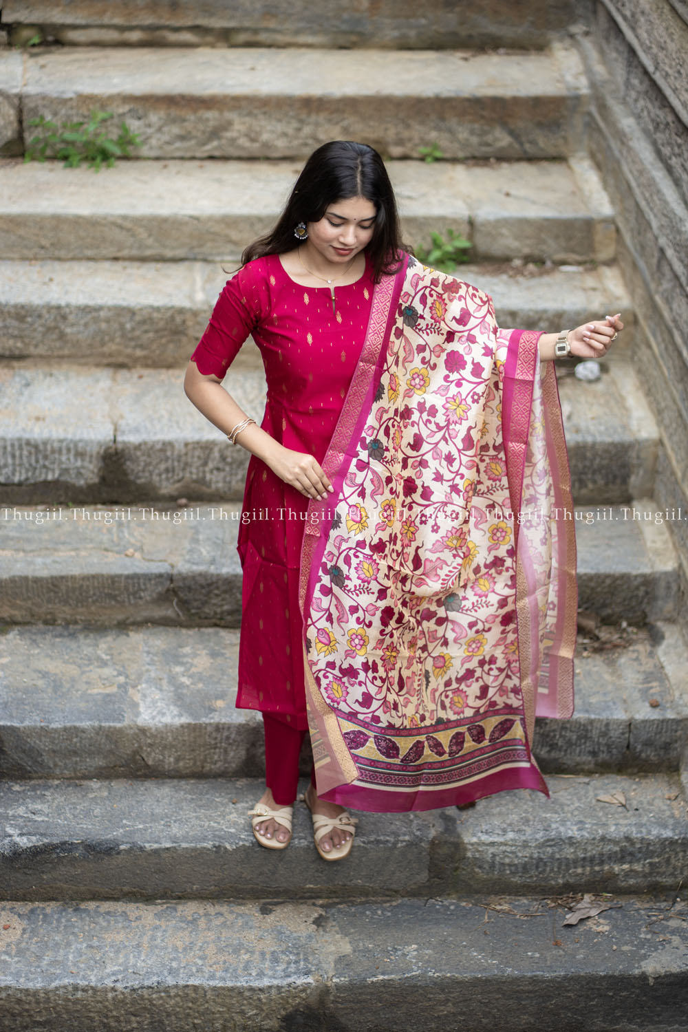 T477 Indira (Rani Pink) - Kurta Set