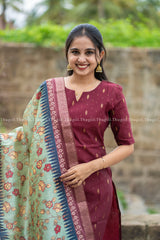 T478 Indira (Maroon) - Kurta Set (Top - Dupatta)