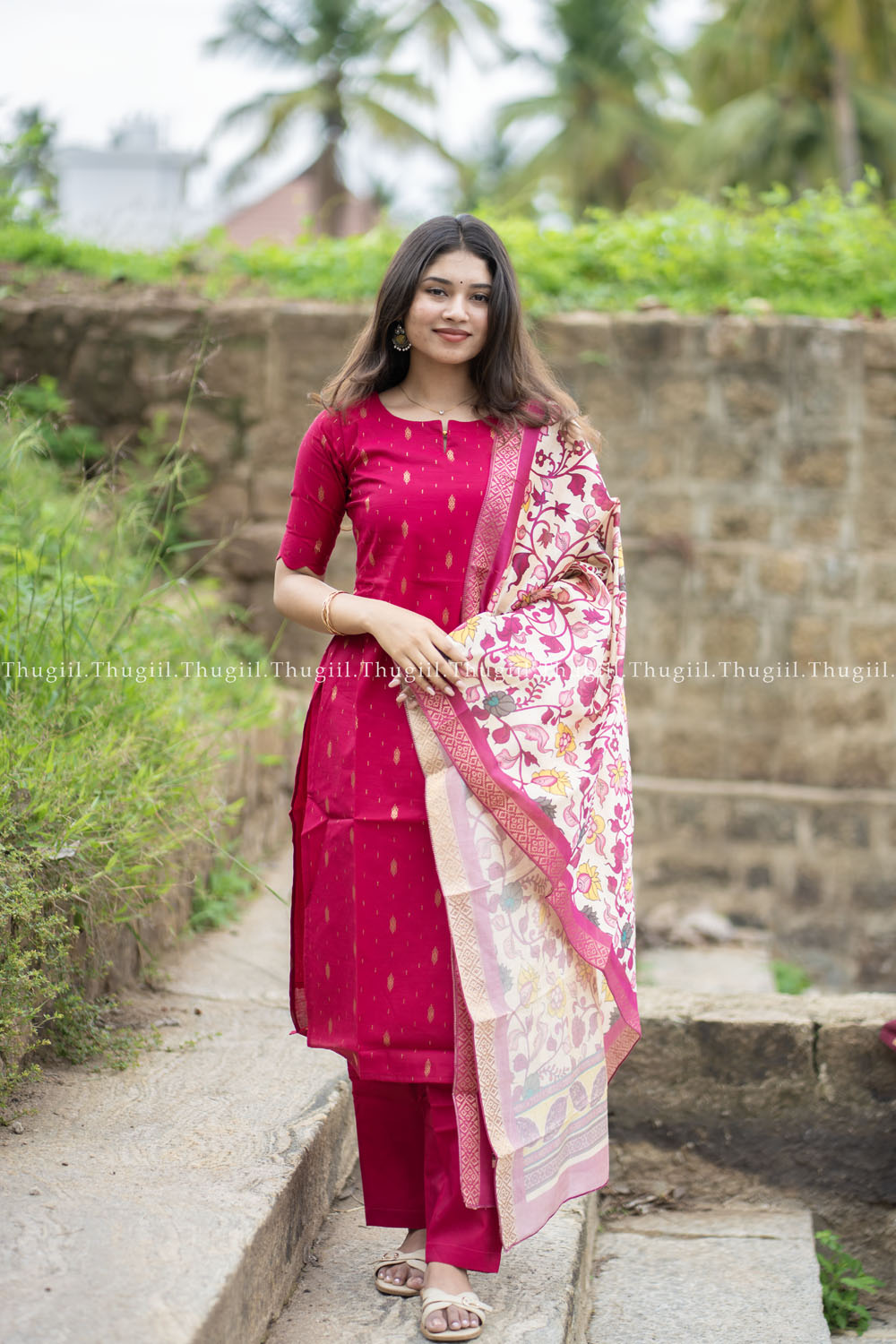 T477 Indira (Rani Pink) - Kurta Set