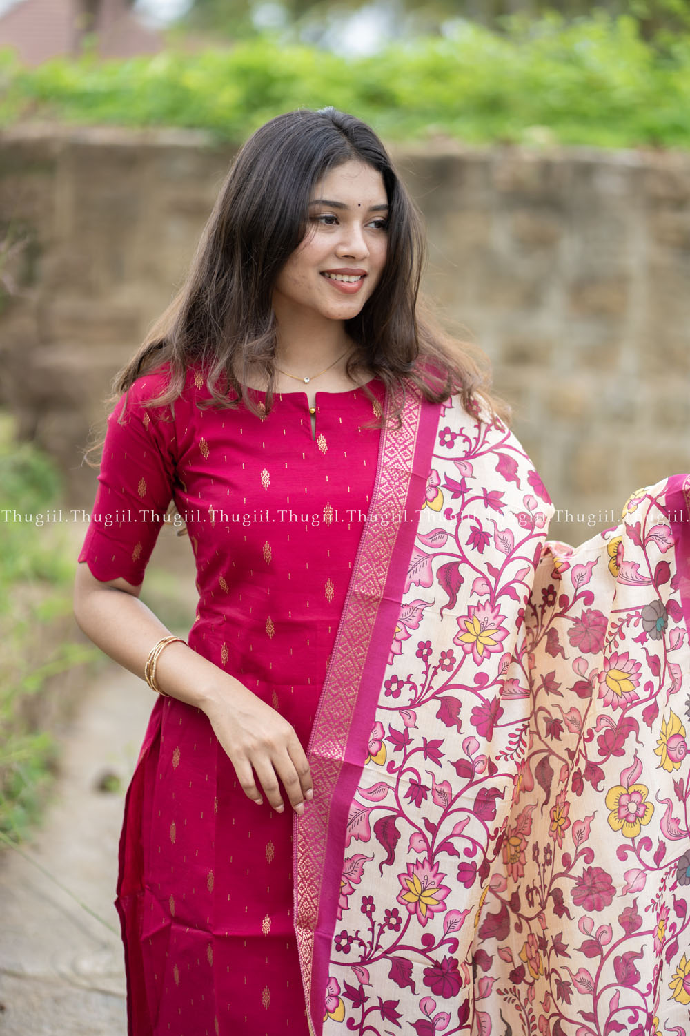 T477 Indira (Rani Pink) - Kurta Set