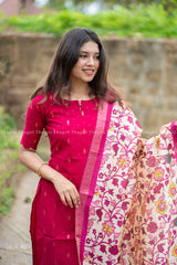 T477 Indira (Rani Pink) - Kurta Set