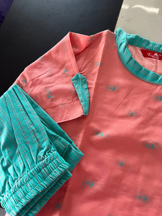 AS088 Handloom Cotton Kurta Set (Top pant )