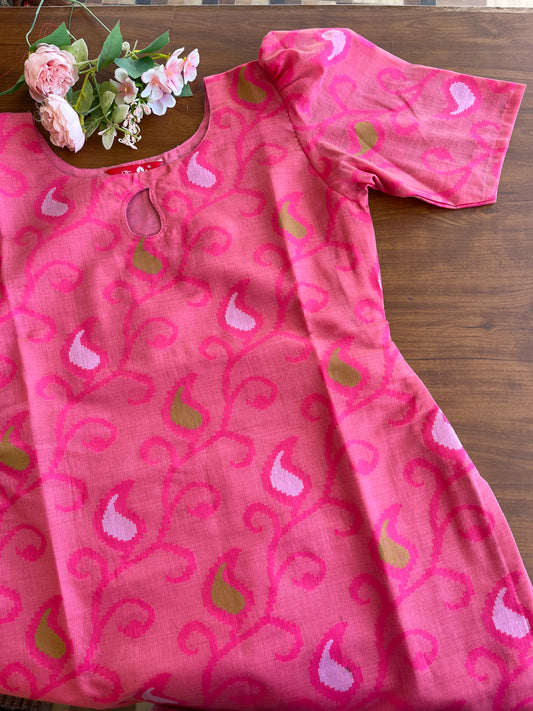 T136 Pink Mango Kurta set (Top-dupatta)
