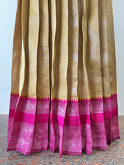 T098 Mustard - Pink Pleated Silk Maxi