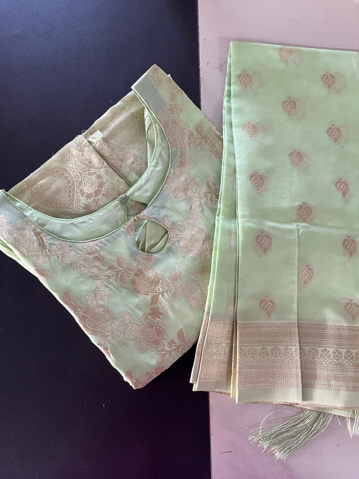 AS042 Banaras Silk Kurta Set (Top  Dupatta)