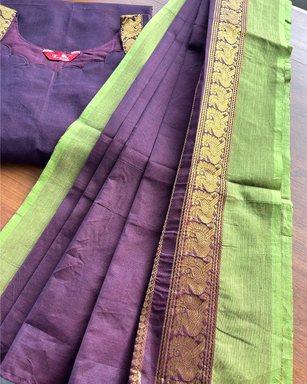 T182 Maroon Chettinad Cotton Kurta Set (Top-Dupatta)