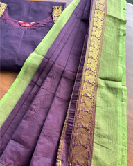 T182 Maroon Chettinad Cotton Kurta Set (Top-Dupatta)