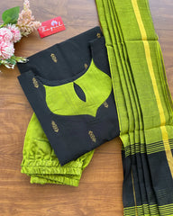 T160 Green Black Slub Silk Kurta Set (Pre order 30-35 days)