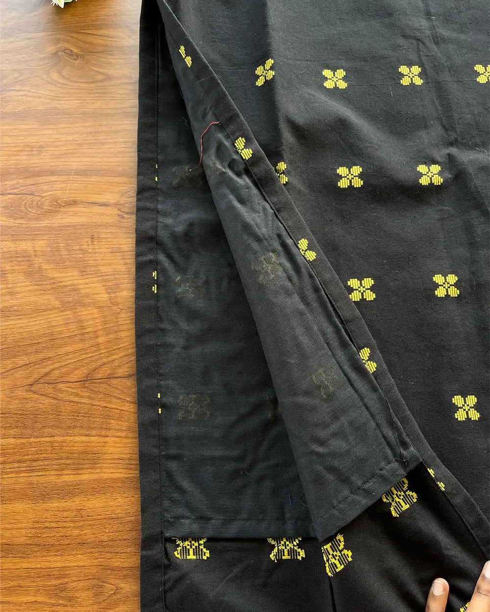 T177 Black Gold Pure Handloom Cotton Kurta Set