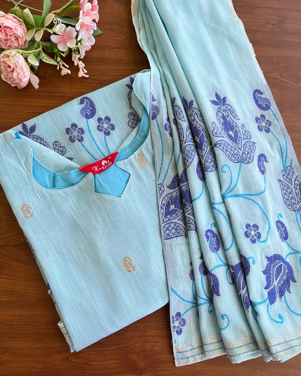 T125 Sky Blue Jamdani Kurta Set (Top-Dupatta)